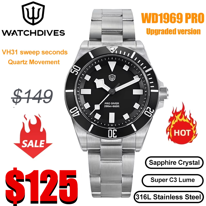 Rolex Watch Submariner - Watchdives WD1969 Pro 38mm montre à